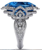 Sterling Silver Semi Mount Ring Setting Oval OV 18X13mm Halo White Topaz - Syzjewelry